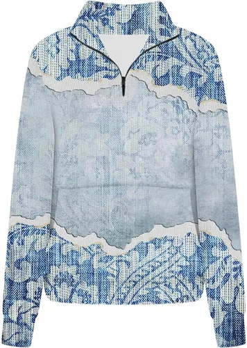 Vista 2 de 14 Zipper Sweatshirts for Women Oversized Fall Pullover Tops 2023 Winter Fashion Collar Tunic Loose Blouses Top