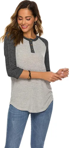 Vista 4 de HOCOSIT - Camiseta básica de verano para mujer con cuello redondo, estilo novio y manga raglán