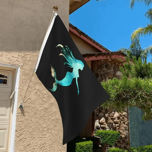 Vista 7 de Bandera de jardín con diseño de sirena de animales marinos y océanos de 2 x 3 pies, banderas voladoras de poliéster duradero con ojales