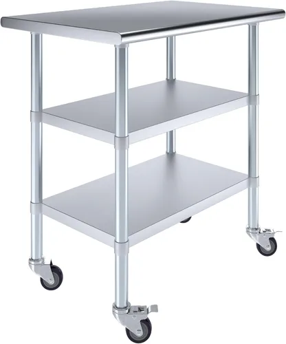 Vista 26 de AmGood Stainless Steel Work Table with 2 Shelves and Casters Metal Utility Table On Wheels