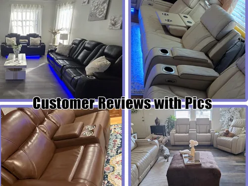 Vista 3 de Juego de sofá reclinable eléctrico, seccional de cuero transpirable beige, juego de muebles de sala de estar, 2 piezas, sofá reclinable eléctrico
