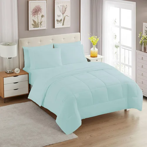 Vista 17 de Sweet Home Collection Juego de edredón de 7 piezas de color sólido para todas las estaciones, manta alternativa de plumón suave y lujosas sábanas