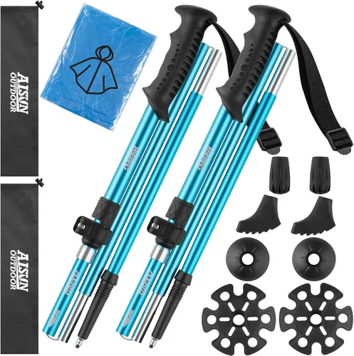 Vista 13 de AISUNOURDOOR Bastones de senderismo ajustables y ligeros, bastones de aluminio plegables para viajes, senderismo o caminatas para mujeres y niños