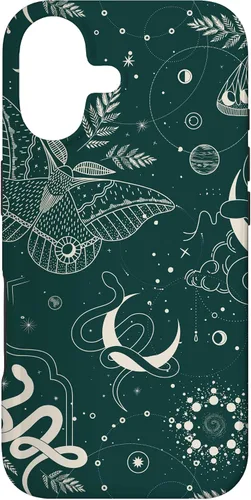 Vista 32 de Dark Green Mystical Witchcore Celestial Night Moth & Snake Case para iPhone 16
