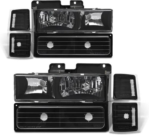 Vista 14 de Conjunto de faros delanteros para 1994-1998 Chevy Silverado/Suburban/Tahoe / C10 Pickup/C/K 1500 2500 3500 Camioneta, carcasa negra con reflector