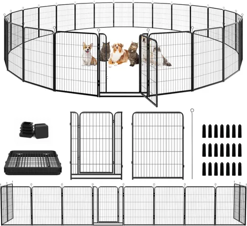 Vista 24 de Kfvigoho Corralito para perros para exteriores, extra ancho, 12 paneles de valla resistente para perros, 32 pulgadas de altura, antioxidante