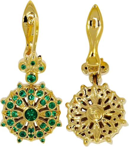 Vista 3 de ETHNIQ Felicia Collection - Aretes colgantes para mujer, diseño floral, chapados en oro amarillo de 22 quilates, adornados con circonita cúbica