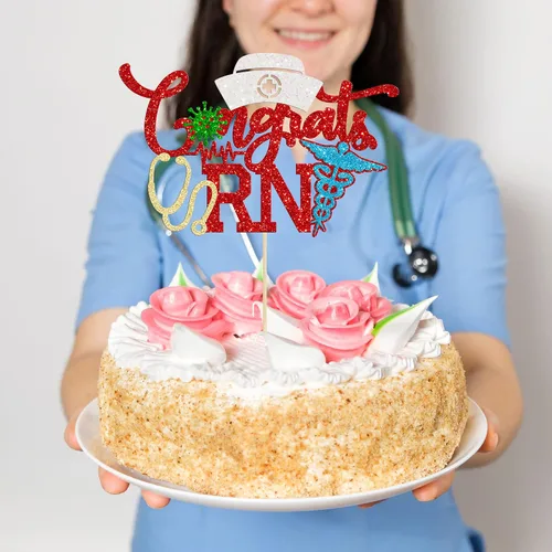 Vista 5 de Gyufise 1 pieza de felicitaciones para tartas de enfermera, con purpurina para enfermera, tapa de felicitaciones 2023, decoración de pastel