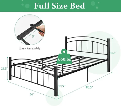 Vista 2 de Giantex Base de cama de metal, plataforma moderna con cabecero y estribo, base de colchón con soporte de listones de acero resistente, sin ruido