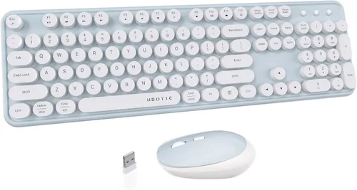 Vista 13 de UBOTIE Teclado inalámbrico colorido para computadora y mouse óptico, teclas flexibles, teclado de tamaño completo de oficina, conexión sin