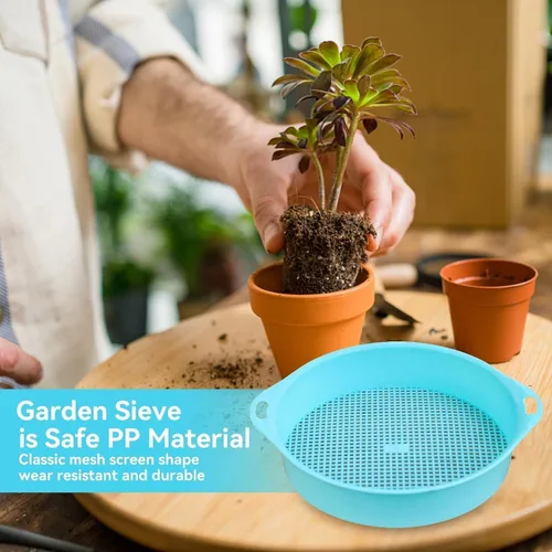 Vista 5 de Sartén redonda para tamiz de suelo de jardín, arena de jardinería, tamiz de abono de suelo de 0.118 in, filtro de suelo de tetragón, filtro