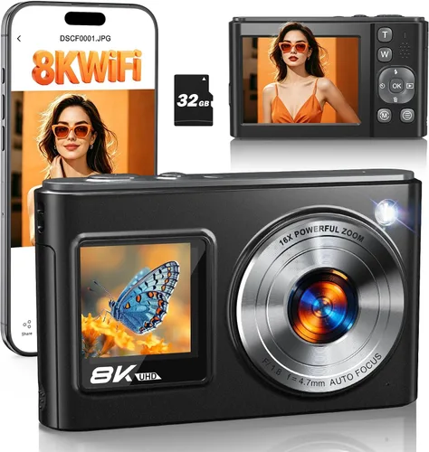 Vista 9 de Cámara digital 8K para fotografía Cámara de pantalla dual WiFi de 96MP para Blanco