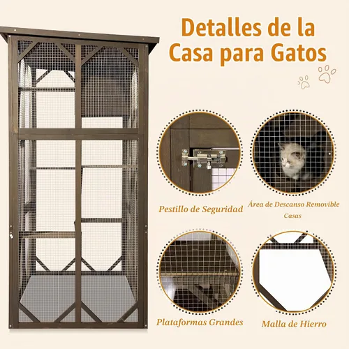 Vista 4 de Grepatio Casa grande para gatos de madera Catio para exteriores con resistente a la intemperie, jaula para gatos, corralito interior con plataforma