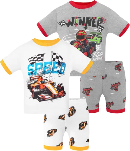 Vista 8 de DAUGHTER QUEEN - Pijama para niños de 4 piezas, conjunto corto 100 % algodón, talla 18 meses-12 años Soft, Breathable, Lightweight, Comfortable