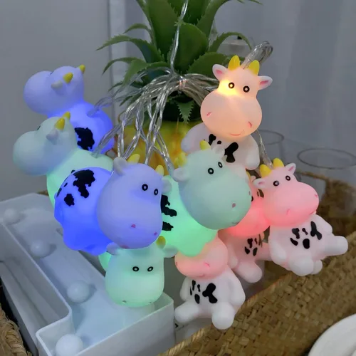 Vista 2 de Guirnalda de luces de vaca de Pascua de 5.4 pies, 10 luces LED de hadas de vaca de Navidad, funciona con pilas para decoración del hogar, fiesta