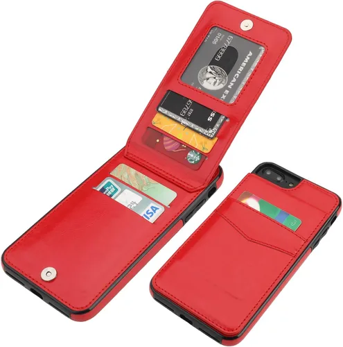 Vista 8 de KIHUWEY Funda tipo cartera para iPhone 7/8 Plus con tarjetero de crédito, cierre magnético de cuero de primera calidad, resistente funda protectora
