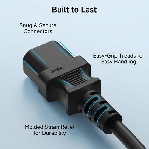 Vista 5 de Cable Matters Paquete de 2 cables de extensión de alimentación cortos de computadora a PDU, 1 pie, cable de alimentación IEC C14 a IEC C13 PDU, 10A