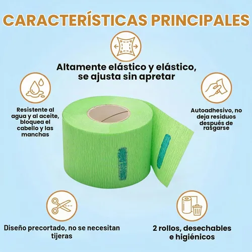 Vista 4 de 2 rollos de tiras de cuello de peluquero desechables flexibles y resistentes bandas de papel para el cuello, cinta de papel para peluquería Verde