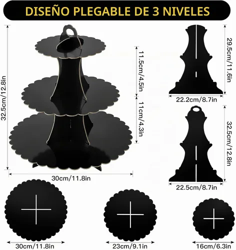 Vista 2 de Soleebee Soporte para Cupcakes de 3 Niveles, Torre de Cupcakes de Cartón, Torre de Soporte para Pasteles de Postre para Decoración de Cumpleaños