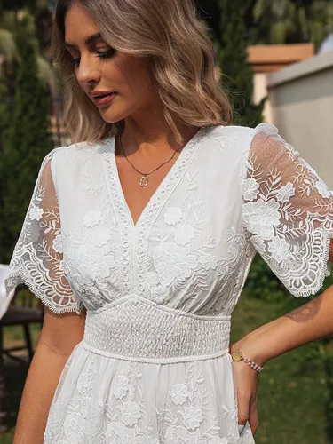 Vista 6 de BerryGo Vestido de noche de lentejuelas para mujer, bordado floral, manga corta, boda, fiesta, graduación, para madre de la novia