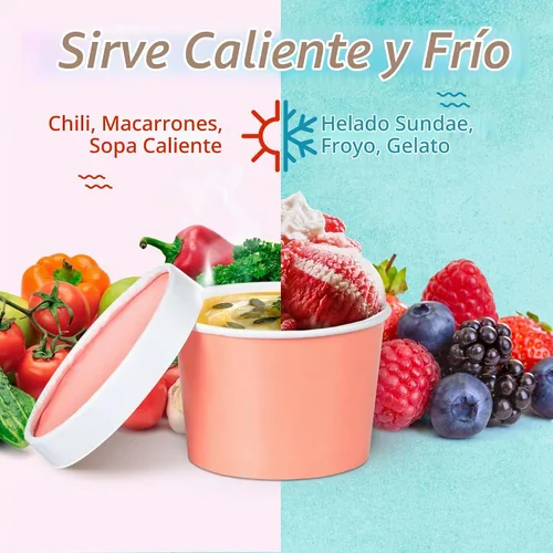 Vista 7 de MATICAN Vasos de papel para helado con tapas, paquete de 40 tazas de sopa de 9 onzas con tapas, recipientes desechables para helado, 9 onzas, 5