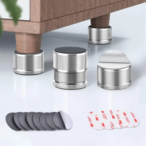 Vista 8 de Elevadores de muebles ajustables de 1 pulgada, paquete de 4 elevadores de cama de metal, altura de elevación de 0.9 a 1.7 pulgadas, almohadilla