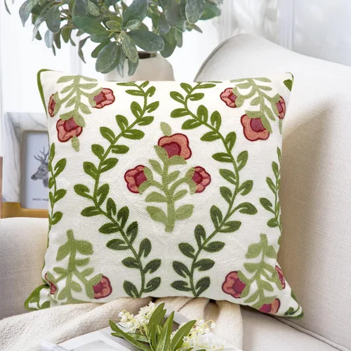Vista 17 de Alysheer Fundas de almohada decorativas bordadas florales de primavera de 18" x 18", juego de 2, fundas de cojín de algodón con patrón acolchado