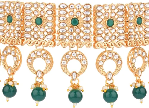 Vista 6 de Efulgenz Indian Jewelry Set Kundan Crystal Choker Necklace Dangle Earrings Maang Tikka Head Chain Bollywood Wedding Jewelry for Women