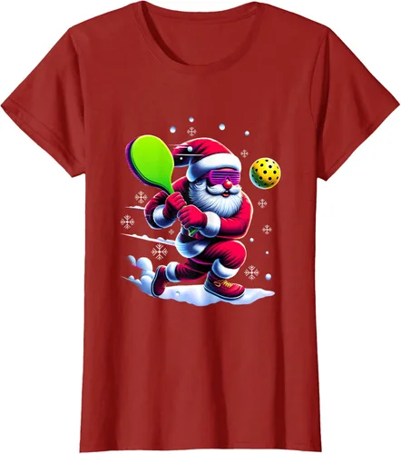 Vista 56 de Pickle Ball Navidad Santa Deporte Jugador Padel Raqueta Snow Camiseta Negro