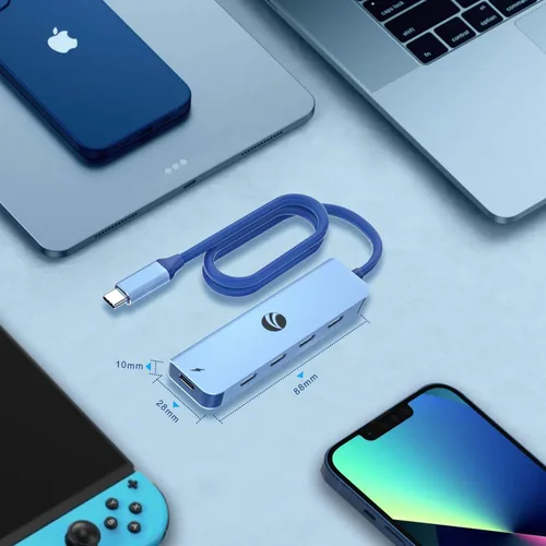 Vista 9 de V COM Hub USB C de 10 Gbps, divisor USB de 5 puertos con entrega de energía de 100 W, adaptador multipuerto USB C portátil compatible con MacBook