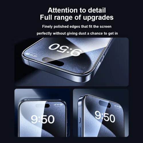 Vista 5 de OneFish Protector de pantalla para iPhone 14Plus/13Pro Max, película de vidrio templado HD Clarity dureza 9H+, con marco de instalación sin