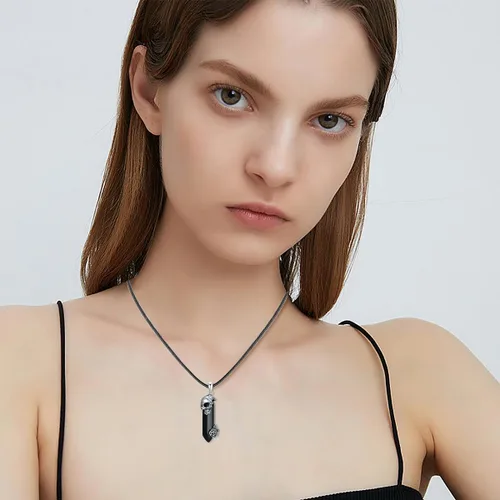 Vista 5 de OHAYOO Gothic Skull Pendant Necklace for Women Mens 925 Sterling Silver Rose SkullRib Cage Spider Black Quartz Crystal Necklace Christmas Jewlery