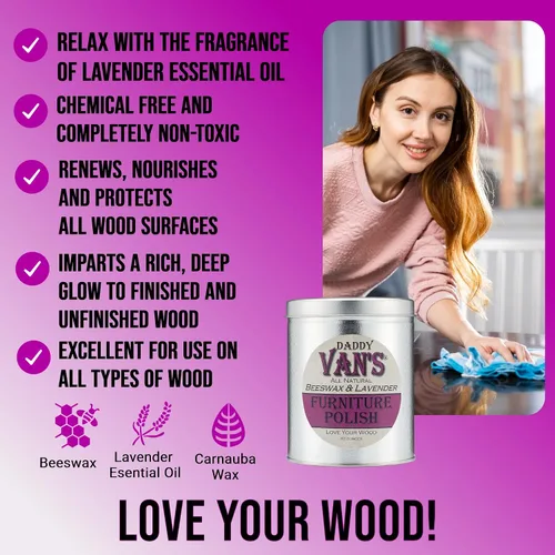 Vista 5 de Daddy Van's Esmalte para muebles de cera de abeja y lavanda totalmente natural, 32 onzas, tamaño económico