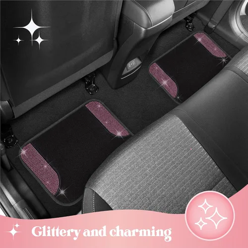 Vista 5 de Carbella Juego de 4 Alfombrillas de Coche con Diamantes Brillantes Estilo Bling, Alfombrillas de Suelo de Coche de Cristal de Strass Brillante