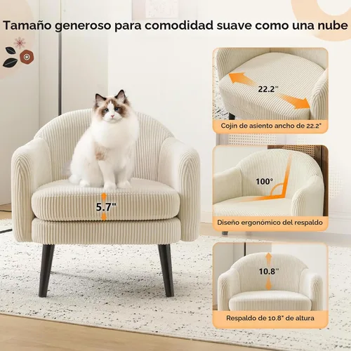 Vista 4 de VINGLI Sillón de Acento Moderno Tipo Barril de 30.3" de Ancho con Reposabrazos Track, Patas de Madera Sólida, Cómoda Silla Club Tapizada, Sofá