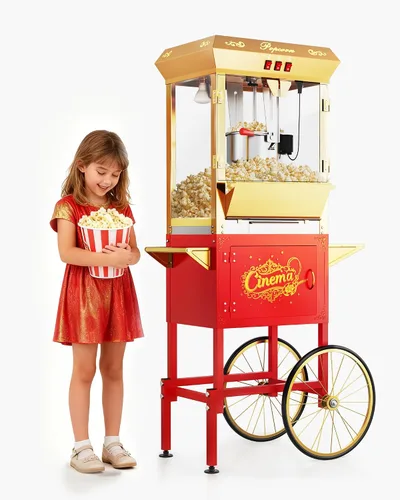 Vista 25 de Máquina de palomitas de maíz de 8 onzas con carro, máquina para hacer maíz con ruedas y hervidor de acero inoxidable que hace hasta 32 tazas