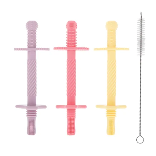 Vista 7 de Nuby Mordedores de Silicona Sensorial en Tubo - (Paquete de 3) Juguetes de Dentición Texturizados para Bebés y Lactantes - 3+ Meses - Naranja, Azul
