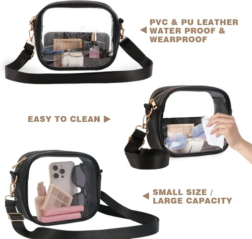 Vista 5 de Bolsa transparente aprobada para estadios, bolsa transparente para conciertos, monederos transparentes para mujer, bolsa cruzada con dos correas