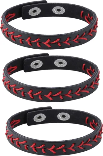 Vista 6 de HZMAN 3 pulseras de béisbol de cuero genuino de los atletas, color blanco, negro y amarillo
