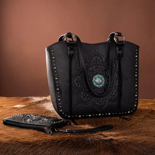 Vista 3 de Montana West Western Tote Bag for Women Concealed Carry Purse with Wallet Set Tooling Mandala Pattern Design