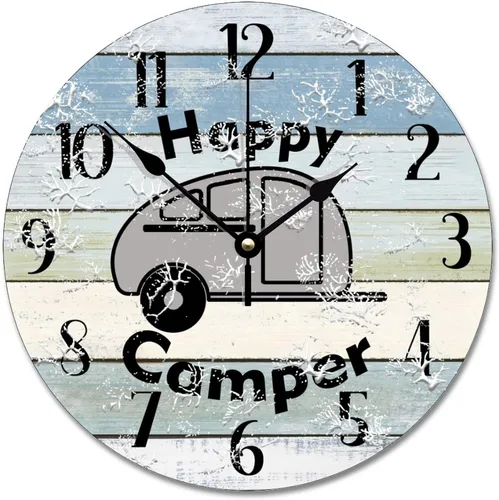 Vista 55 de Reloj de pared Whatever Modern Wood Clock de 10 pulgadas, silencioso, sin tictac, funciona con pilas, para sala de estar, dormitorio, cocina, A