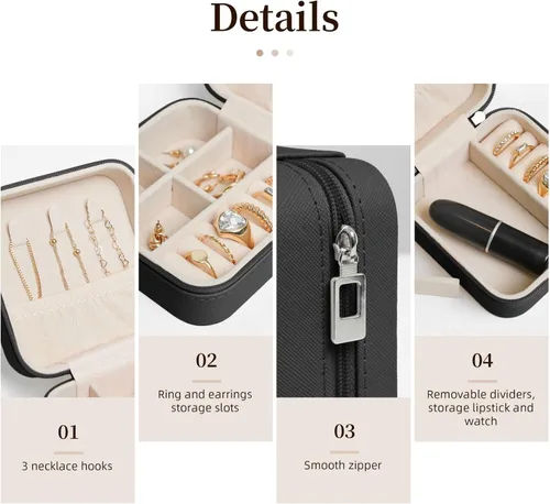 Vista 3 de Retro Cool Camera Collection Print Travel Jewelry Case,Mini Box For Earring,Leather Organizer Case Storage Gift Box Women