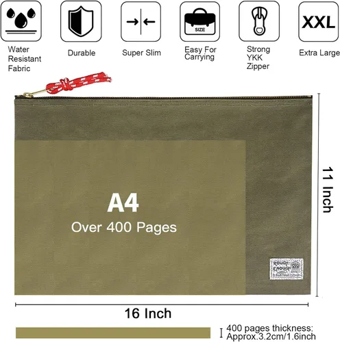 Vista 3 de Rough Enough Important - Organizador de documentos, carpeta segura para almacenamiento de viaje, bolsa de lona con cremallera para tamaño legal A4