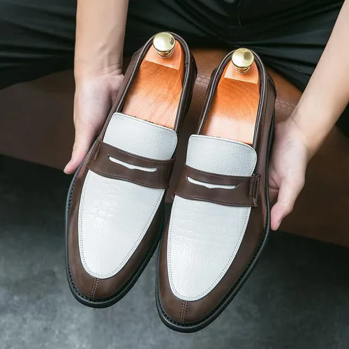 Vista 6 de HuitJours Mocasín Penny de dos tonos para hombre, zapatos de vestir sin cordones, zapatos de barco casuales, mocasines