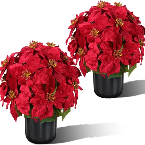 Vista 10 de Mini árbol de Navidad con flores artificiales en maceta 1cs pequeño en maceta-13 pulgadas