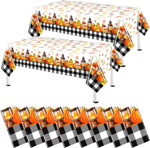 Vista 9 de Peryiter 2 manteles rectangulares de otoño de Acción de Gracias de 54 x 108 pulgadas, mantel rectangular lavable para mesa de comedor para cocina