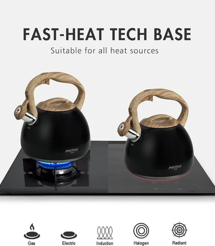 Vista 6 de POLIVIAR - Hervidor de té para estufa negro Ti, hervidor de té silbante de 2.7 cuartos de galón, tetera de acero inoxidable de grado alimenticio