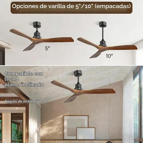 Vista 6 de Sofucor - Ventilador de techo moderno sin luces y con control remoto, de 52 pulgadas, con 3 aspas y motor CC reversible y silencioso