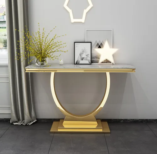 Vista 13 de Mesa auxiliar moderna de mármol sintético, mesa auxiliar de mármol sintético con marco geométrico, mesa central rectangular de mármol, mesa de té
