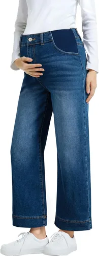 Vista 11 de BLENCOT - Pantalones de maternidad para mujer de cintura alta, pierna ancha y elástica de mezclilla, ropa de embarazo